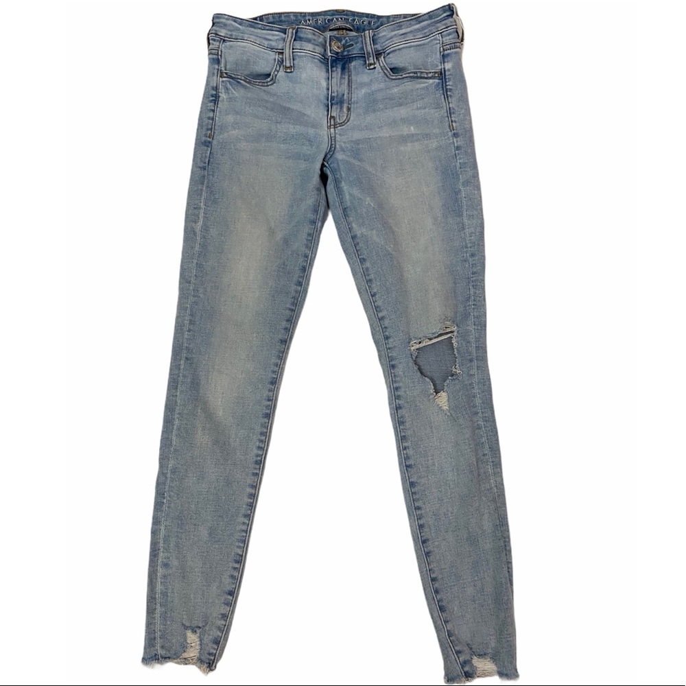 AE chewed hem skinny jeans